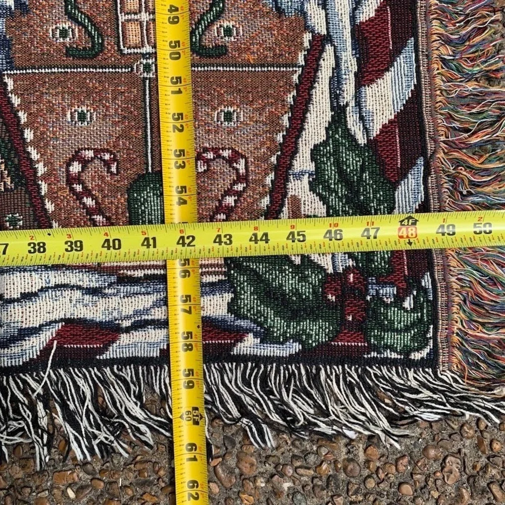 Vintage Christmas Gingerbread Village Peppermint Woven Throw Blanket Tapestry